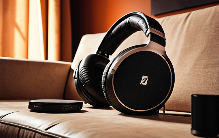 **

*Prompt:* High-end Sennheiser headphones on a cozy couch, dramatic lighting highlighting the detail, background is a modern living room with strategically placed speakers, warm color palette, evoke a sense of audiophile luxury.

**