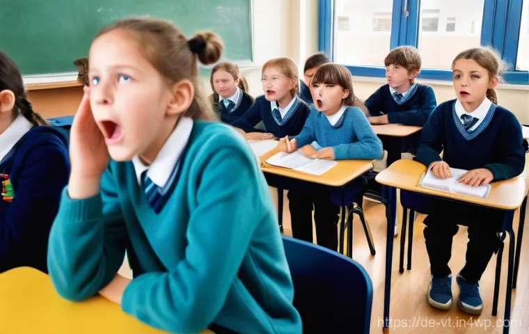 교실 공간의 효과적인 음향 디자인 - **A chaotic German primary school classroom during a lesson, illustrating poor acoustics.** Students...