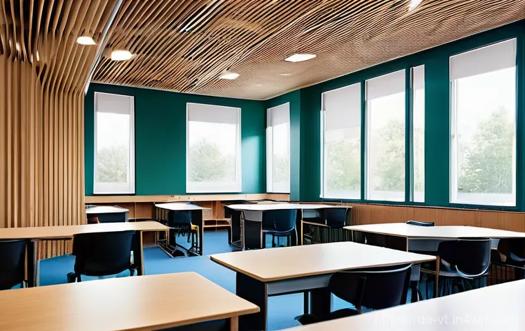 교실 공간의 효과적인 음향 디자인 - **A chaotic German primary school classroom during a lesson, illustrating poor acoustics.** Students...