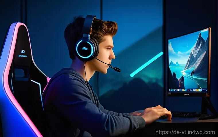 공간음향 디자인에서의 제품 이점 분석 - A young adult, wearing stylish, comfortable over-ear headphones, is seated in a cozy, modern living ...
