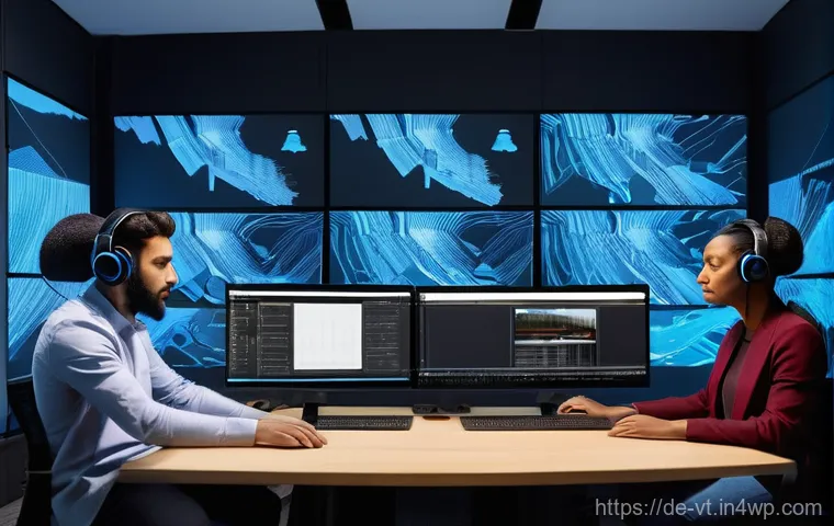 공간음향 디자인을 위한 협업 도구 - **Prompt: Global Spatial Audio Team Collaboration**
    "A diverse team of sound engineers and audio...