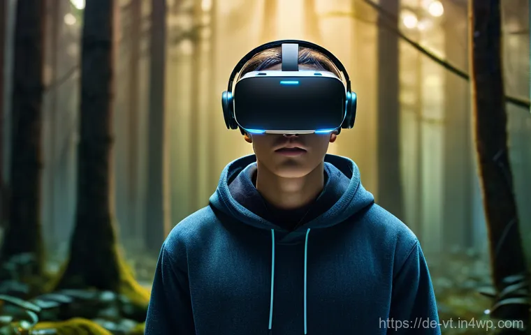 공간음향 디자인에서의 피드백 시스템 구축 - **Immersive Dynamic Soundscape Experience:** A young adult, gender-neutral, wearing a sleek, futuris...