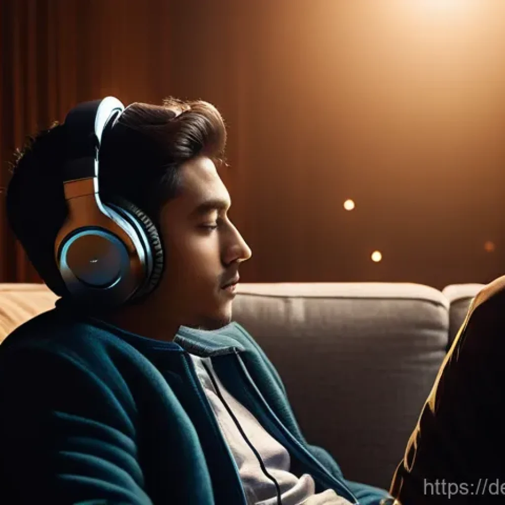 공간음향 디자인의 성공적인 프로젝트 사례 - **Prompt:** A young adult, fully clothed and looking engrossed, sits comfortably on a plush sofa in ...